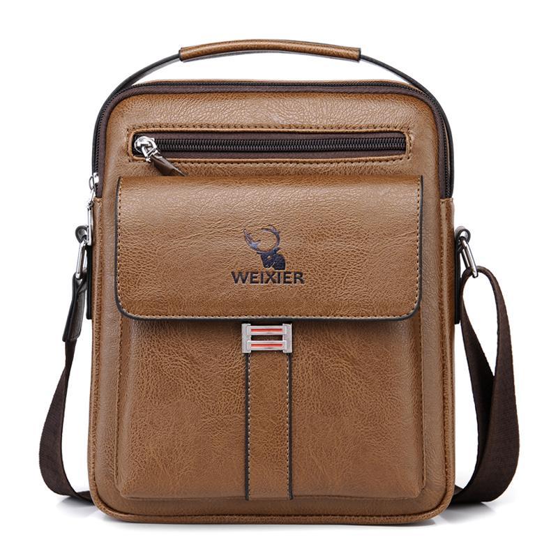 Leather Messenger Crossbody Shoulder Bag For Men Work Business Casual Adjustable Straps With  Metal Zipper