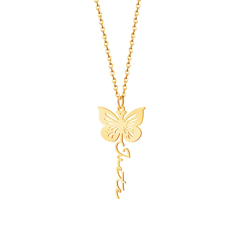 December Birthday Butterfly Name Necklace Titanium Steel Non Fading Collarbone Chain