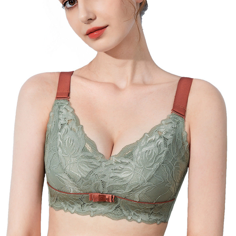 Autumn And Winter New Big Chest Show Small No Steel Ring Full Cup Thin Bra Sexy Lace Large Latex Underwear Women