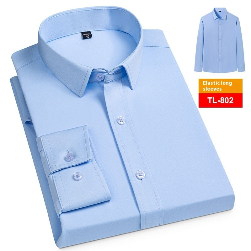 Men's Spring Long Sleeve Solid Color No Pocket Business Casual Stretch Shirt