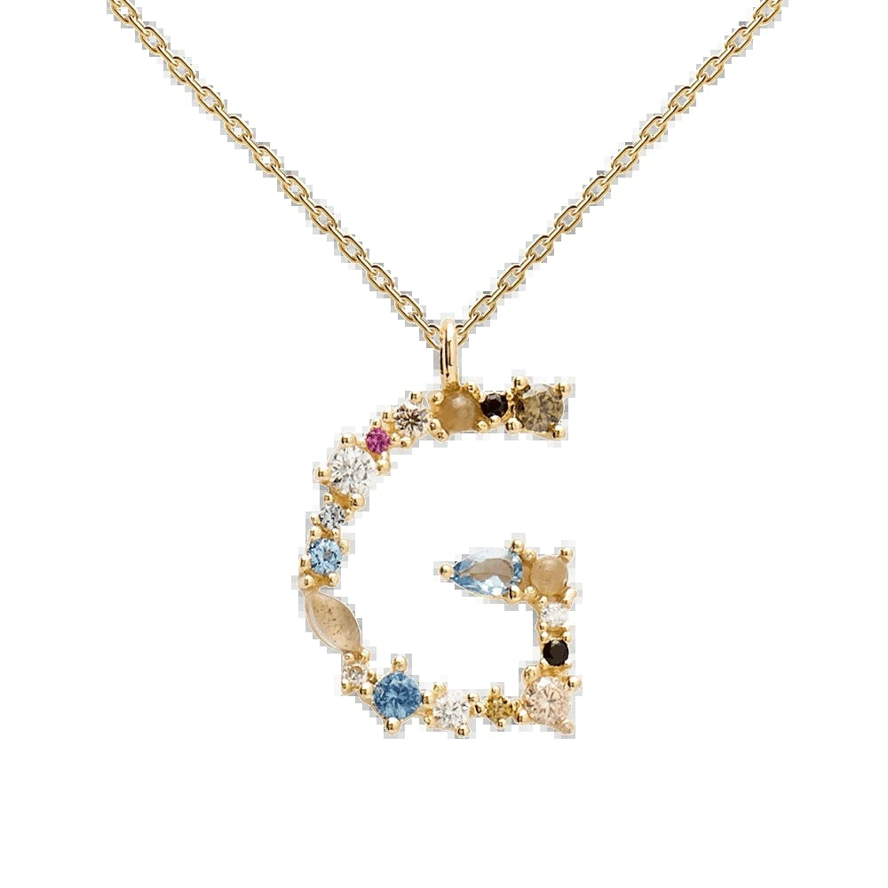 English Letter Necklace Female Colorful Crystals Gem S925 Pure