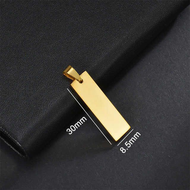 Stainless Steel Long Strip Military Laser Lettering Necklace