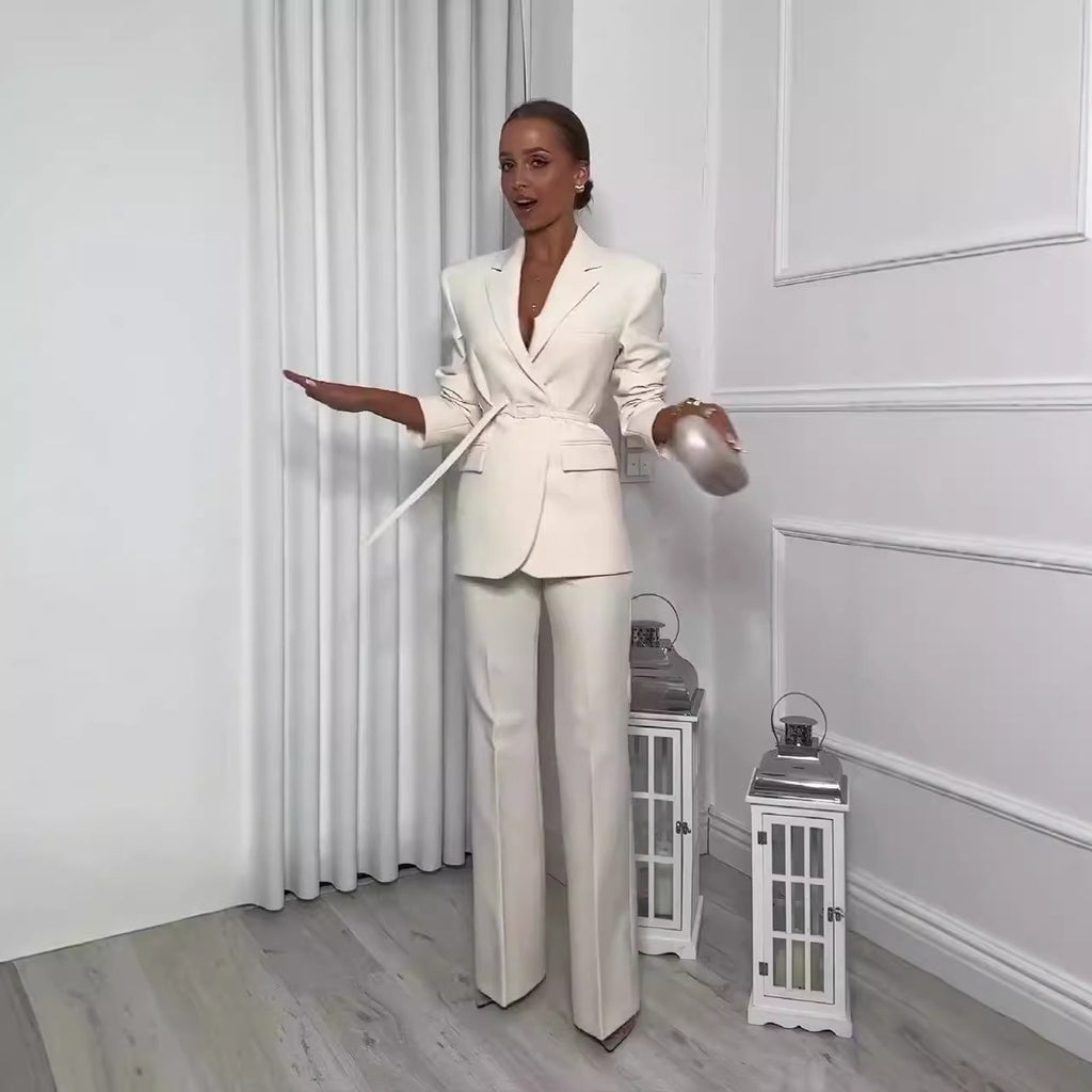 Solid Color Slim Fit Elegant Business Suit All-matching Trousers Two-piece Set