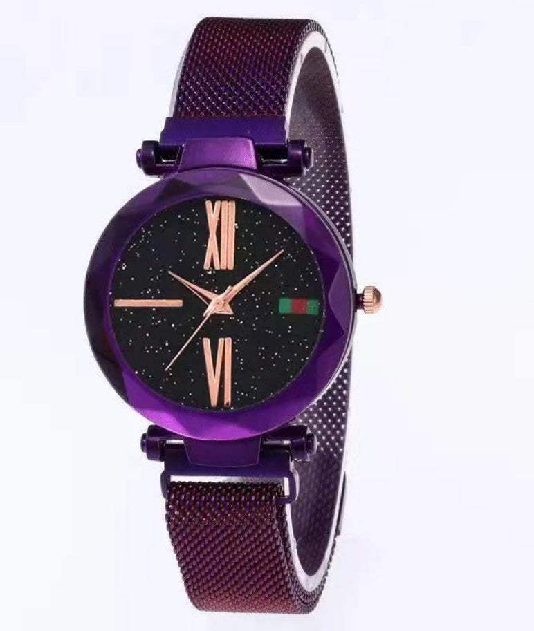 Luxury Women Watches Mesh Ladies Clock Magnet Buckle Starry Diamond Geometric Surface Quartz Wristwatch