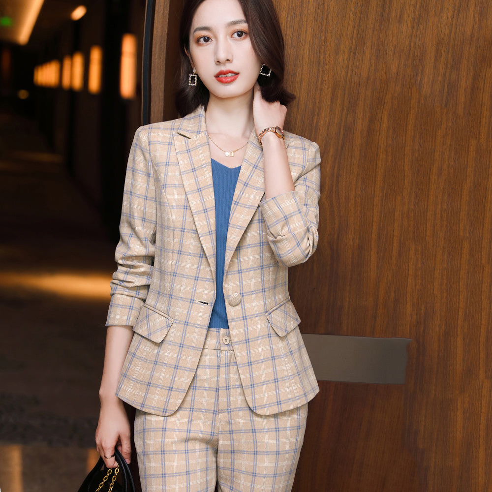 Professional Women's Long-sleeved Plaid Business Suit