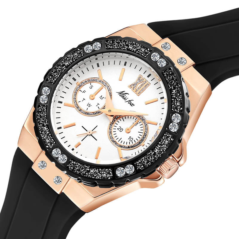 Fashion three-eye quartz ladies watch