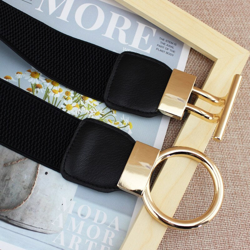 Women's Decorative Belt With Gold Round Button
