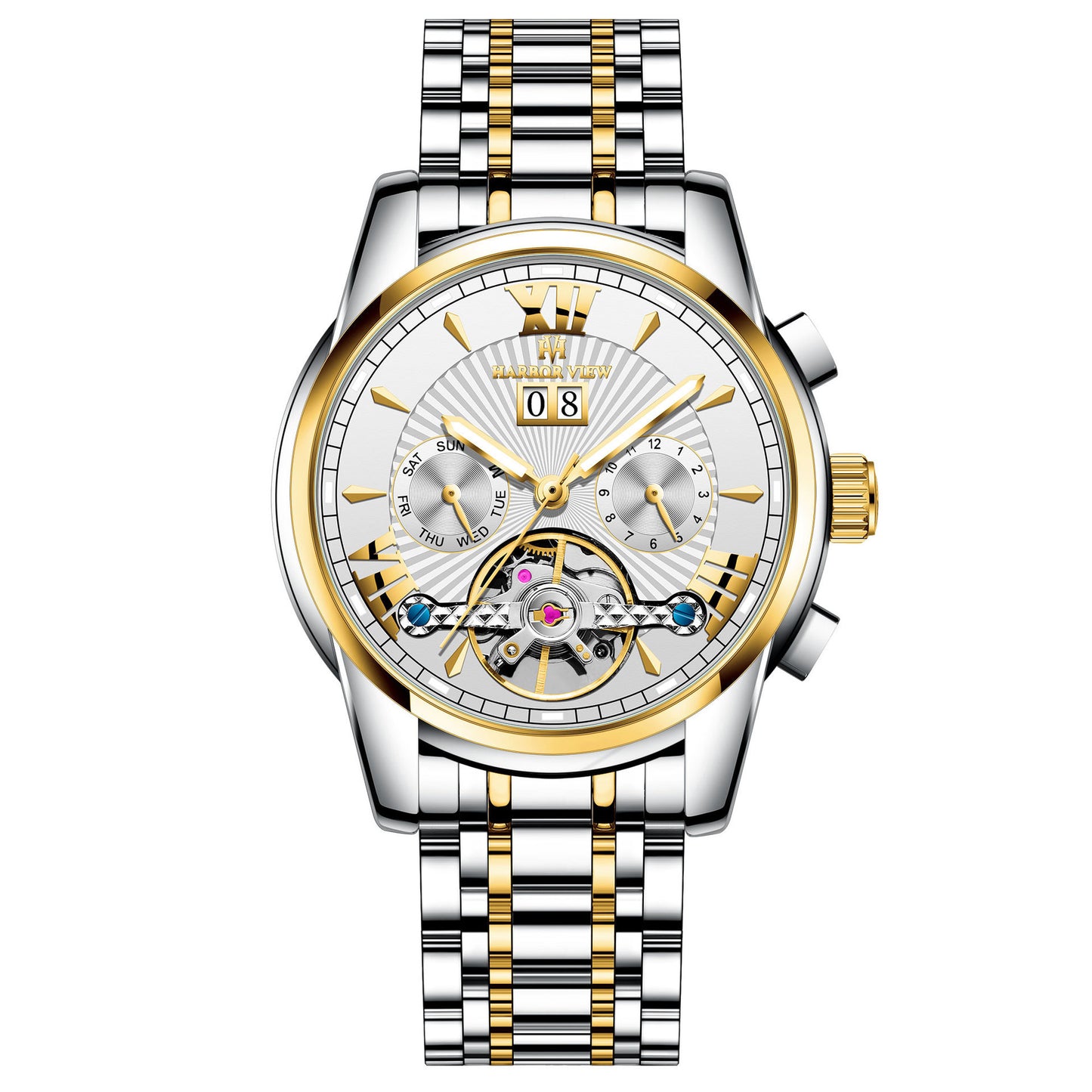 Automatic Mechanical Watch Tourbillon Multi-function Calendar Week Luminous Waterproof Men's Watch