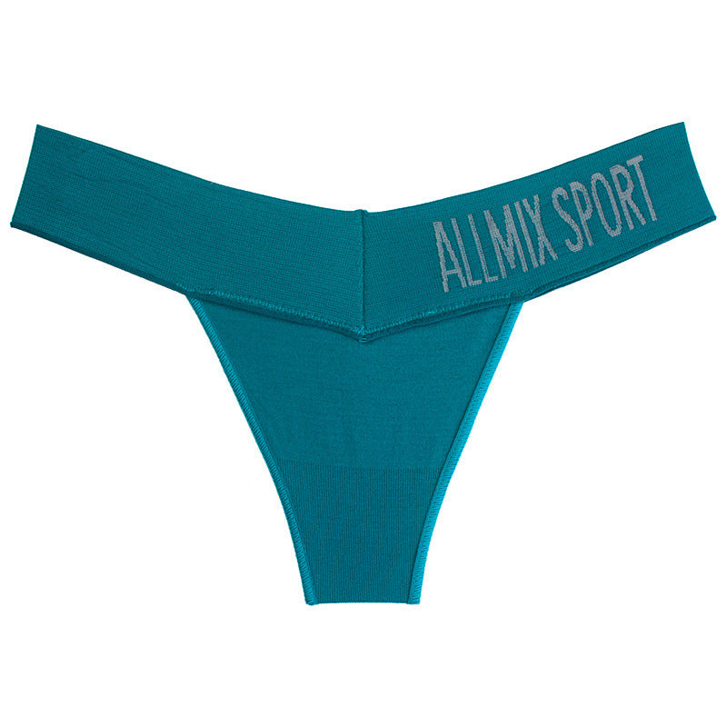 UMI King Letter Sports Traceless Deep V Wide Waist T-pants Women Sexy Hot Underwear Fitness Seamless Low Waist T-pants