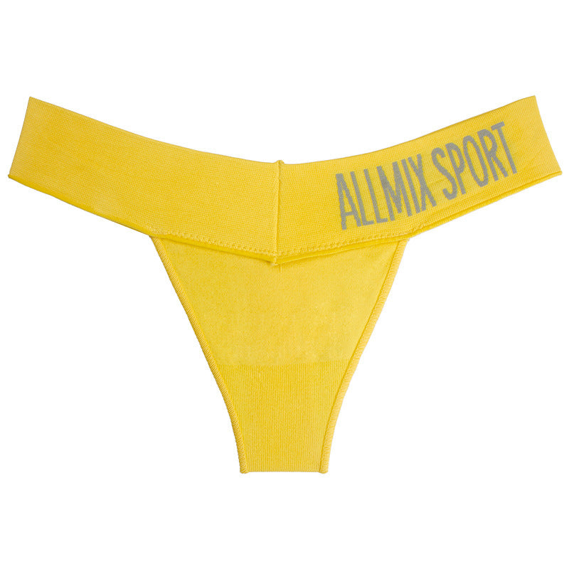 UMI King Letter Sports Traceless Deep V Wide Waist T-pants Women Sexy Hot Underwear Fitness Seamless Low Waist T-pants