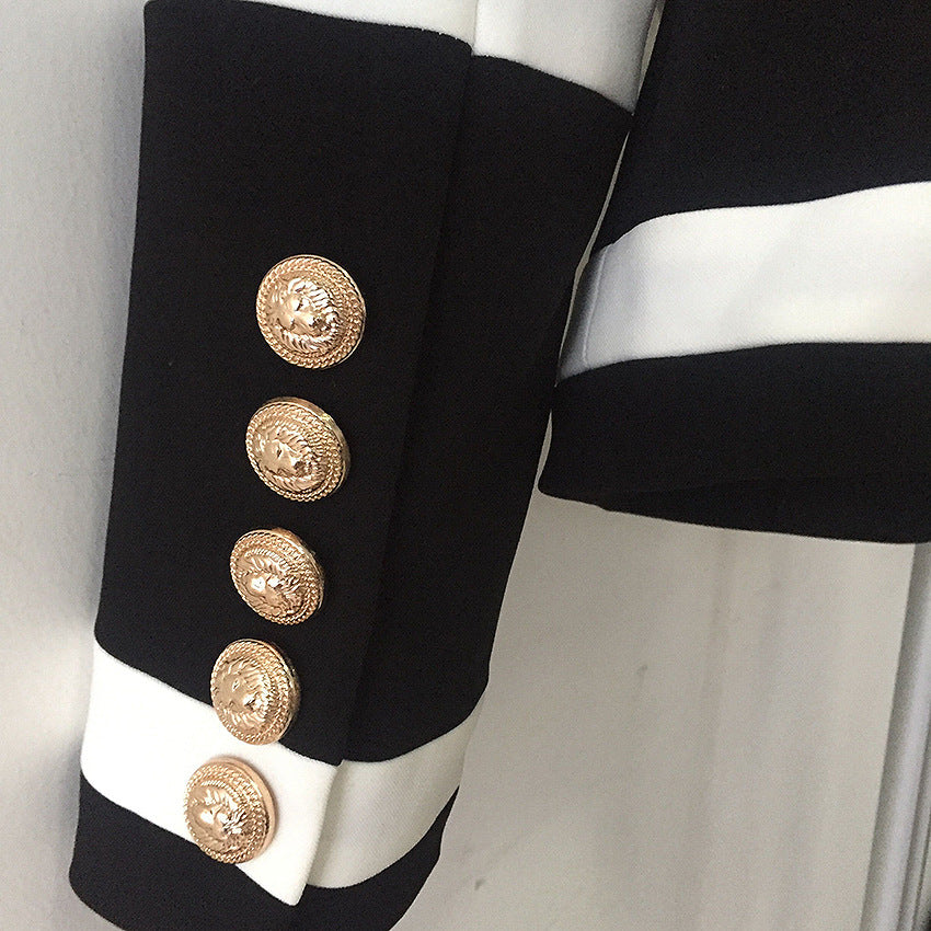 Spot European And American Fashion Handsome Jacket Metal Double-Breasted Black And White Contrast Color Slim Small Suit