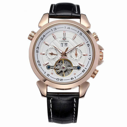 Complete Calendar watch Luxury Tourbillion Design Genuine Leather Top Brand Automatic Mechanical Men Watches