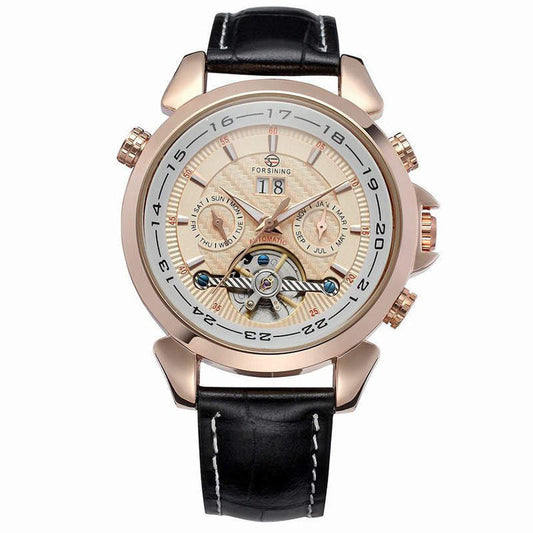 Complete Calendar watch Luxury Tourbillion Design Genuine Leather Top Brand Automatic Mechanical Men Watches