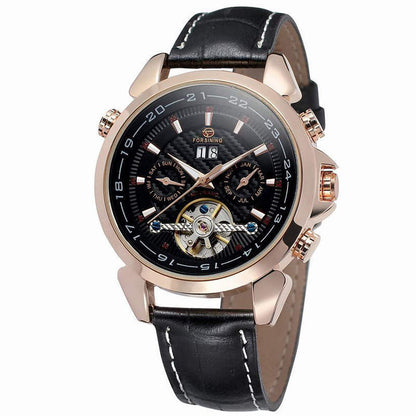 Complete Calendar watch Luxury Tourbillion Design Genuine Leather Top Brand Automatic Mechanical Men Watches