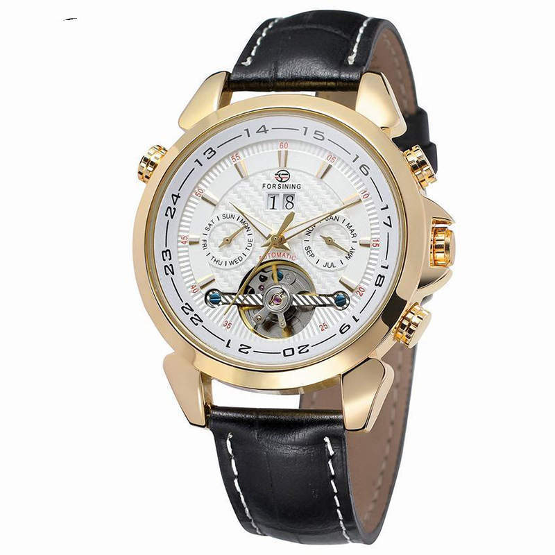 Complete Calendar watch Luxury Tourbillion Design Genuine Leather Top Brand Automatic Mechanical Men Watches