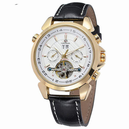 Complete Calendar watch Luxury Tourbillion Design Genuine Leather Top Brand Automatic Mechanical Men Watches