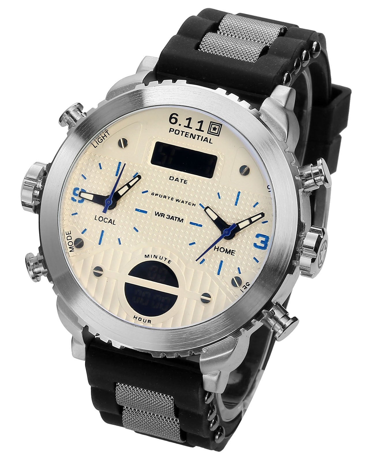 Men's watch with three movements