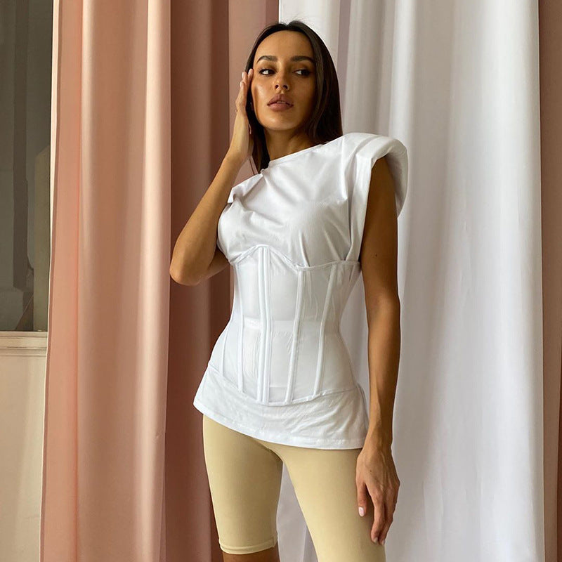 Women's Short Cinched Waist Waistcoat Outer Wear Lace Up Casual Top