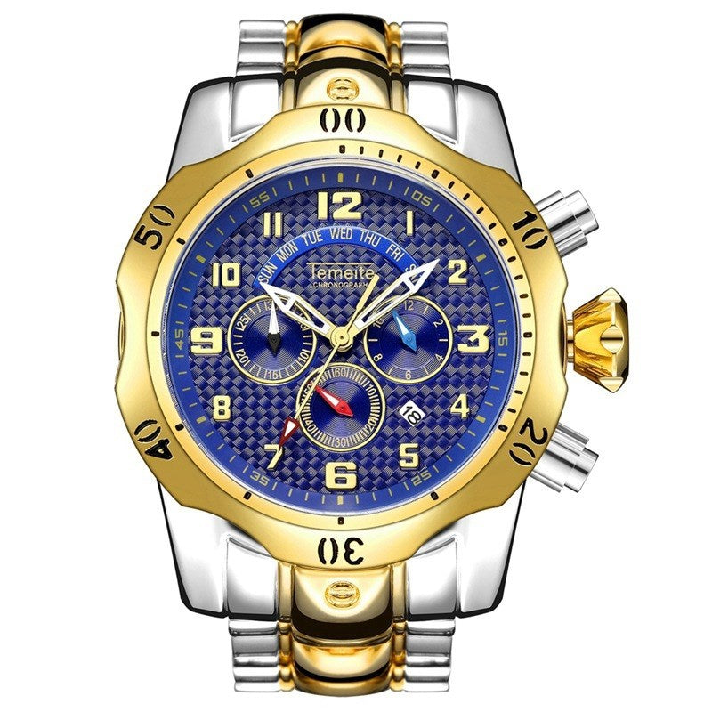 Waterproof quartz watch with large dial