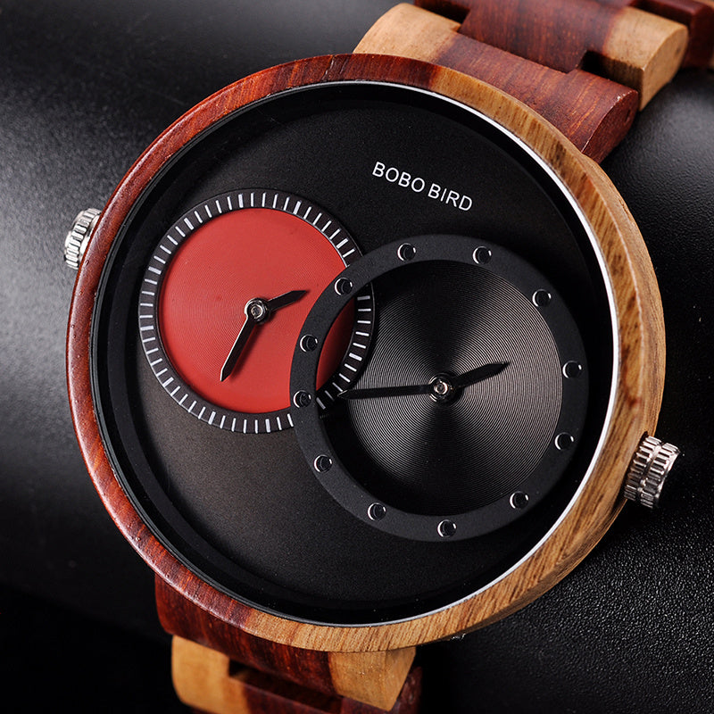 BOBO BIRD Thin Men Watch Original Wood Watches 2 Time Zone Display Quartz Wristwatch mannen clocks 