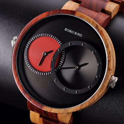 BOBO BIRD Thin Men Watch Original Wood Watches 2 Time Zone Display Quartz Wristwatch mannen clocks 