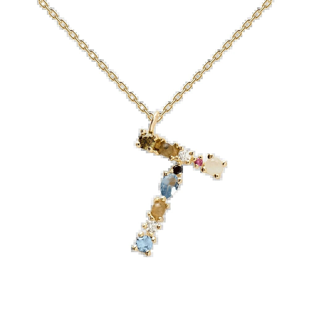 English Letter Necklace Female Colorful Crystals Gem S925 Pure