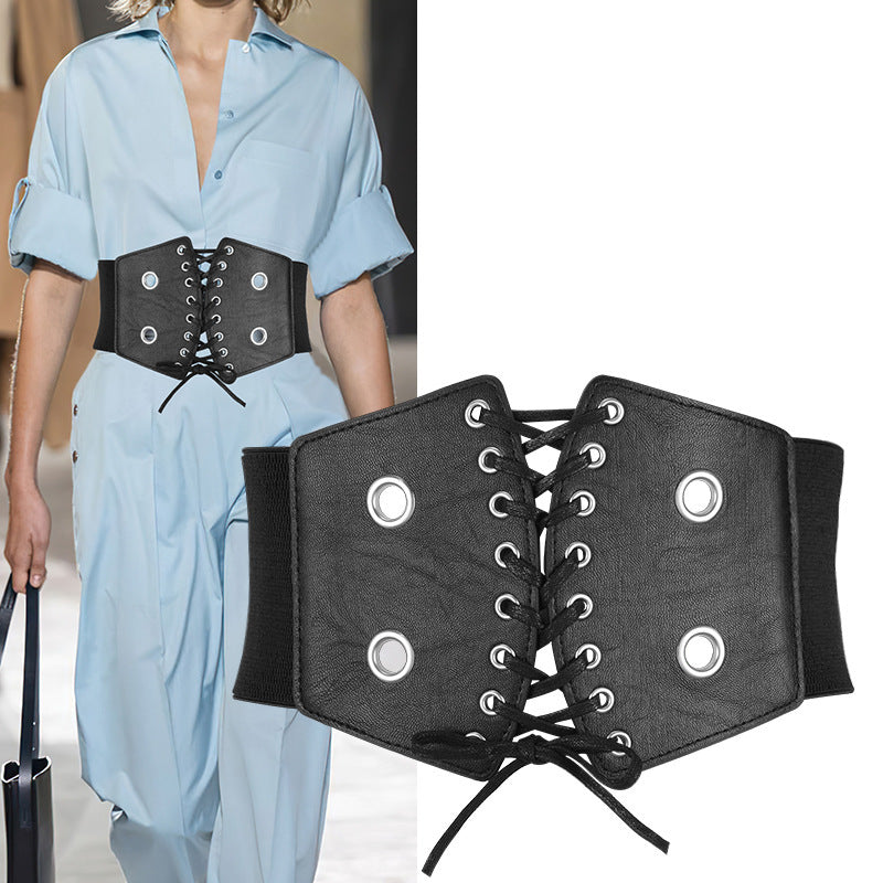 Women's Wide Decorative Elastic Elastic Waist Seal Black Strap Casual Versatile Belt Women