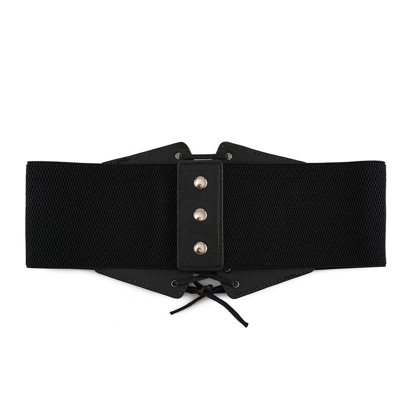 Women's Wide Decorative Elastic Elastic Waist Seal Black Strap Casual Versatile Belt Women