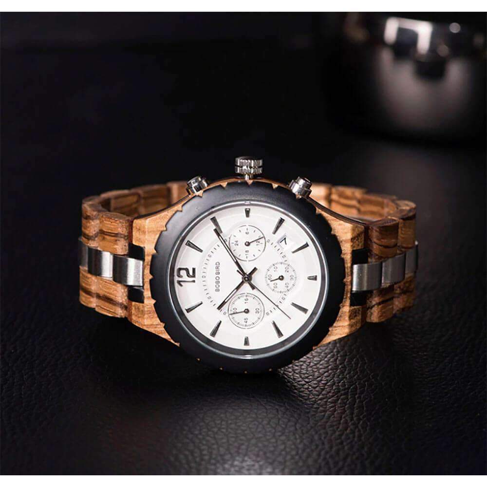 New Japan imported movement men's steel watch casual business quartz wooden watch timing men's watch