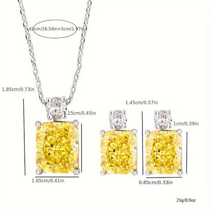 Lab Simulated Diamond Necklace For Women 925  Sterling Silver Radiant Cut 3.5Ct Pendant 18K White Gold Plated Jewelry Gifts