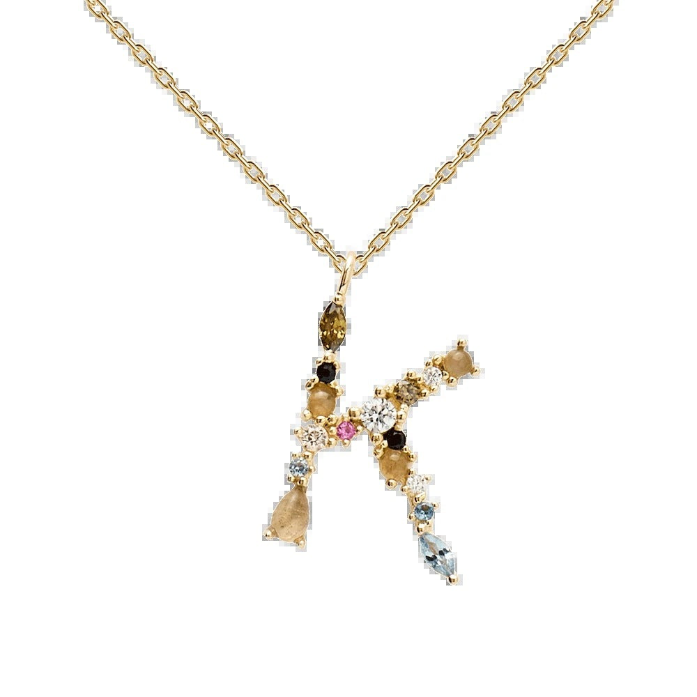 English Letter Necklace Female Colorful Crystals Gem S925 Pure
