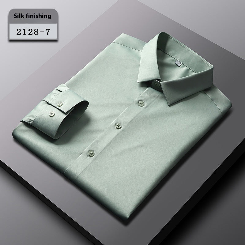 Elastic Silk Men's Long-sleeved Non-ironing Solid Color Breathable Shirt