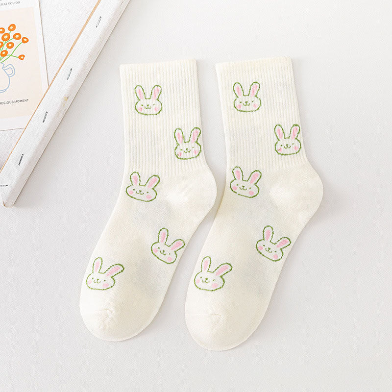 Cartoon Rabbit Carrot Green Women Socks