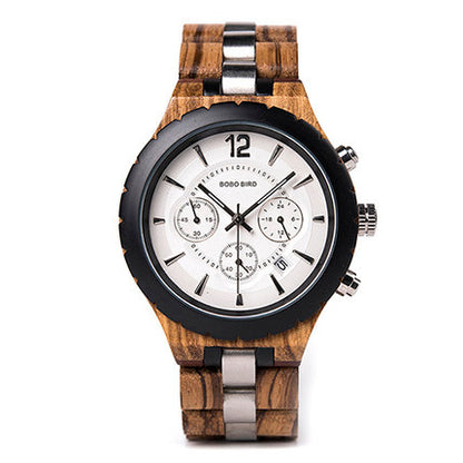 New Japan imported movement men's steel watch casual business quartz wooden watch timing men's watch