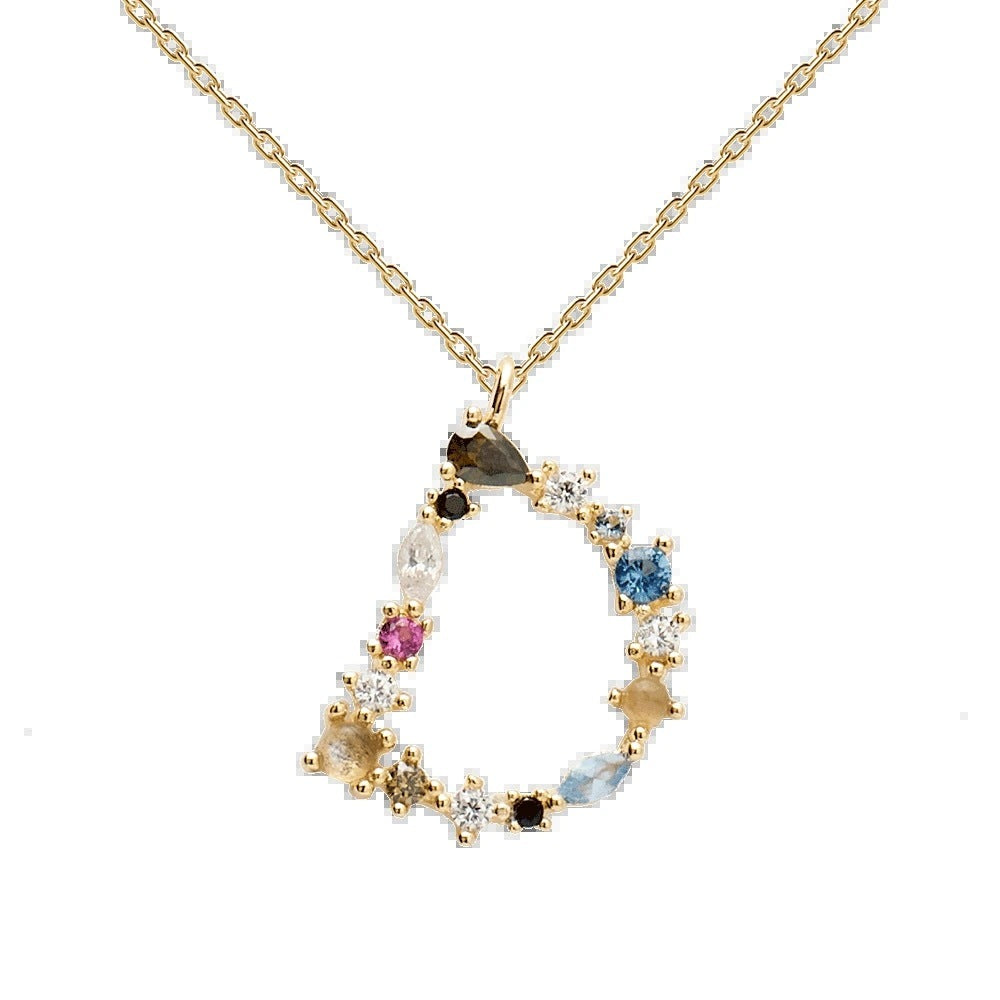English Letter Necklace Female Colorful Crystals Gem S925 Pure