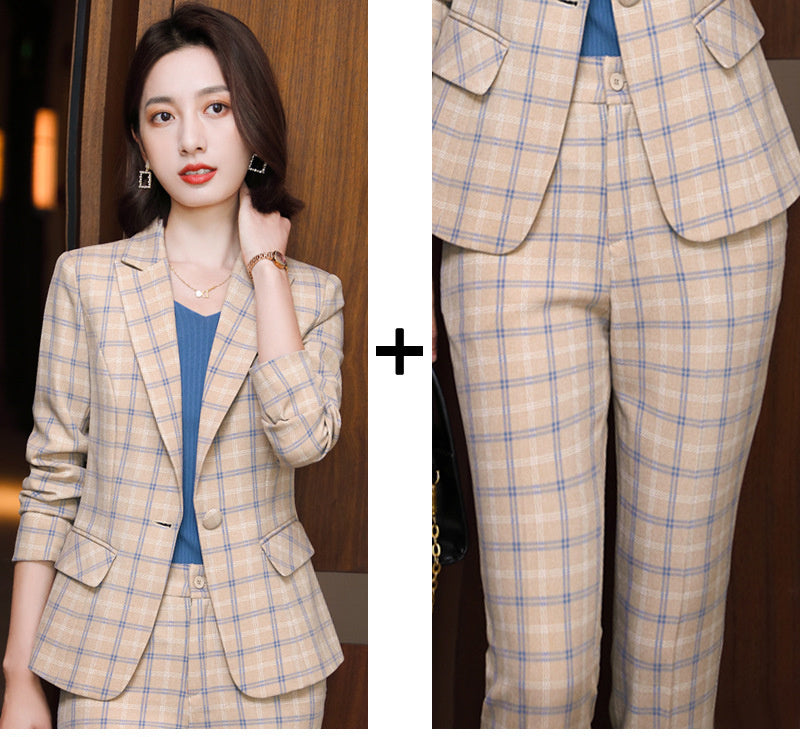 Professional Women's Long-sleeved Plaid Business Suit
