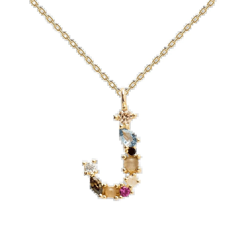 English Letter Necklace Female Colorful Crystals Gem S925 Pure