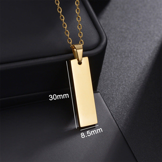 Stainless Steel Long Strip Military Laser Lettering Necklace