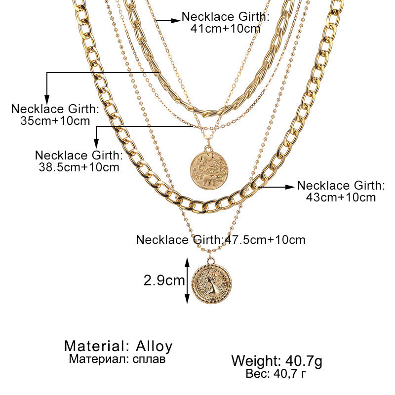 European And American New Multi-layer Round Plate Pendant Necklace