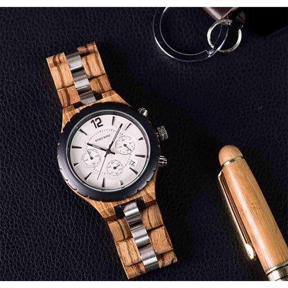 New Japan imported movement men's steel watch casual business quartz wooden watch timing men's watch