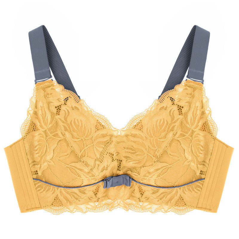 Autumn And Winter New Big Chest Show Small No Steel Ring Full Cup Thin Bra Sexy Lace Large Latex Underwear Women