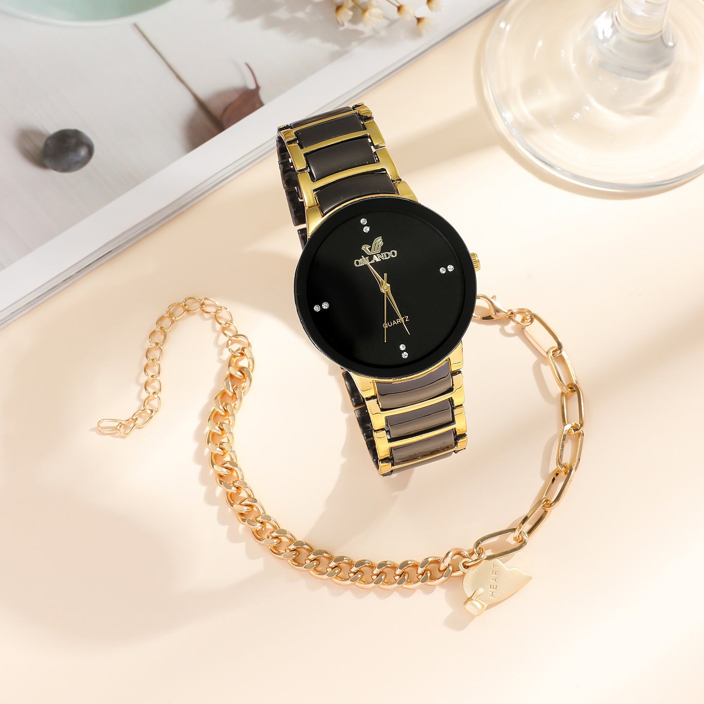 New Fashion Simple All-match Couple Watch Heart Bracelet Suit