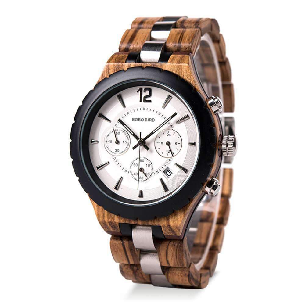 New Japan imported movement men's steel watch casual business quartz wooden watch timing men's watch