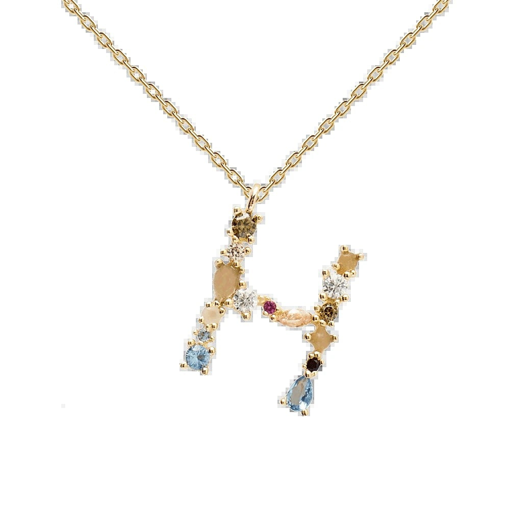 English Letter Necklace Female Colorful Crystals Gem S925 Pure