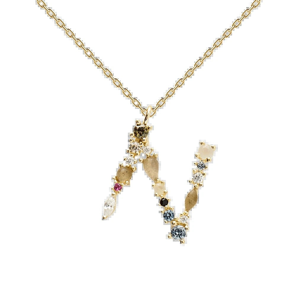 English Letter Necklace Female Colorful Crystals Gem S925 Pure