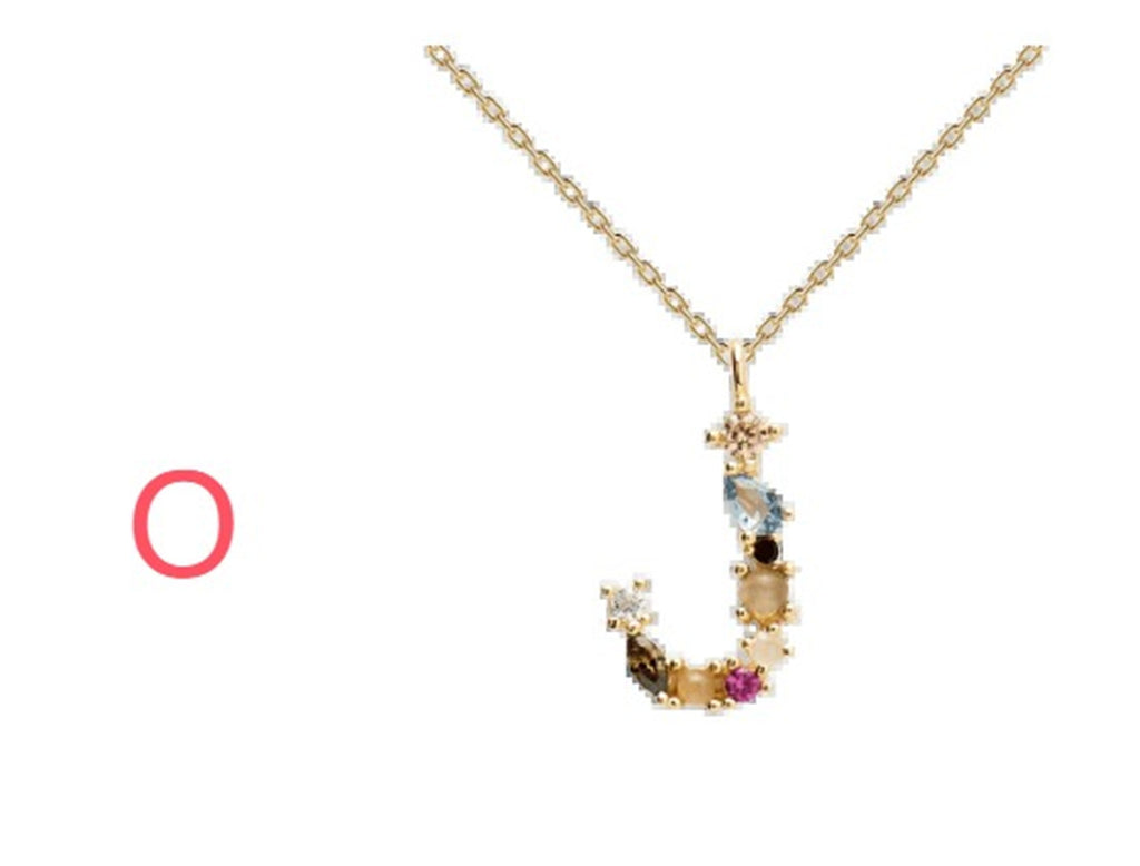 English Letter Necklace Female Colorful Crystals Gem S925 Pure