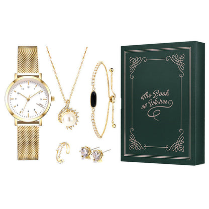 Five Ladies Set Watches Jewelry Bracelets Necklaces