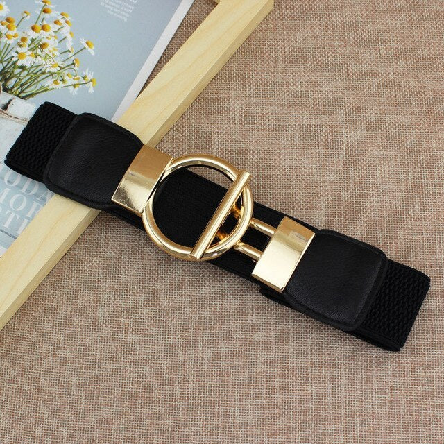Women's Decorative Belt With Gold Round Button