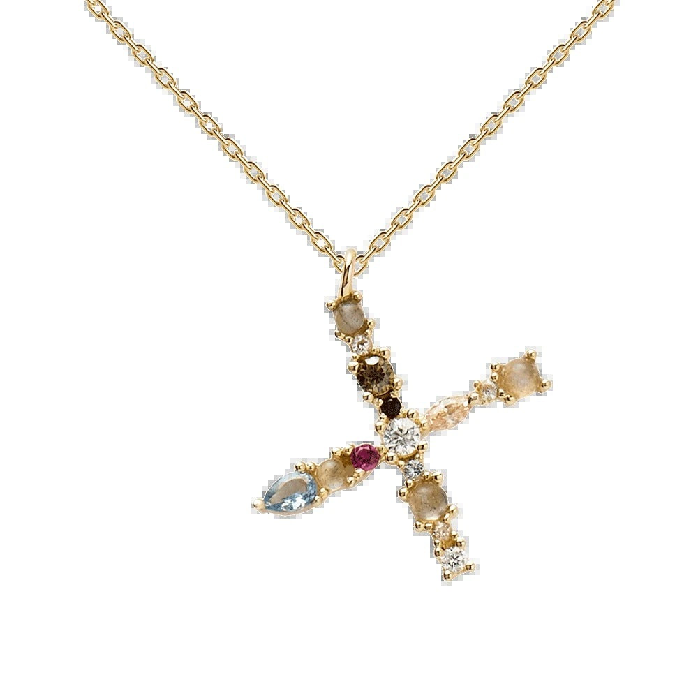 English Letter Necklace Female Colorful Crystals Gem S925 Pure