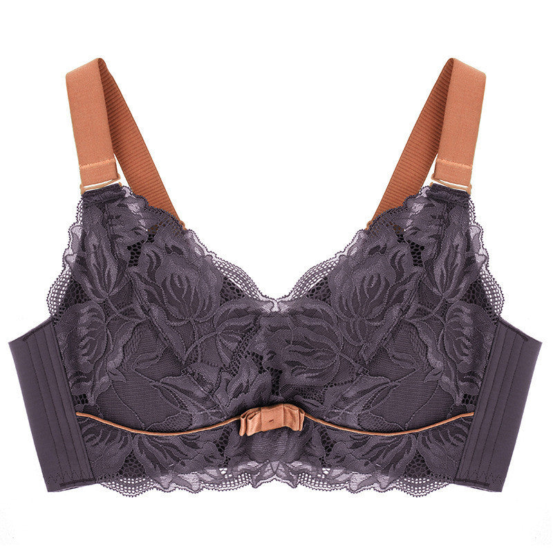 Autumn And Winter New Big Chest Show Small No Steel Ring Full Cup Thin Bra Sexy Lace Large Latex Underwear Women